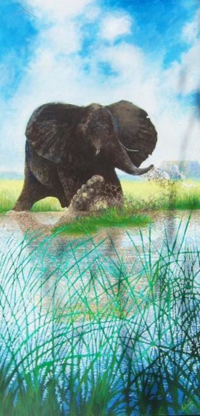 Painting titled "Playfull bull eleph…" by Viviano, Original Artwork