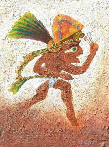 Painting titled "Aztec runner" by Viviano, Original Artwork, Oil