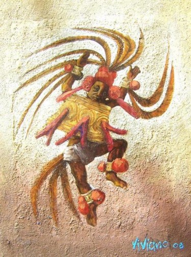 Painting titled "Toltec Dancer in Go…" by Viviano, Original Artwork, Oil