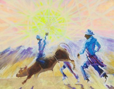 Painting titled "Bullrider in the sun" by Viviano, Original Artwork, Oil