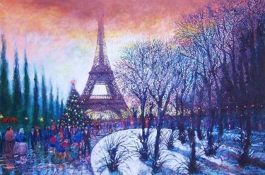 Painting titled "Paris at Christmas…" by Viviano, Original Artwork, Oil