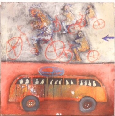 Painting titled "A vélo 2" by Vivien Tapsoba, Original Artwork, Acrylic
