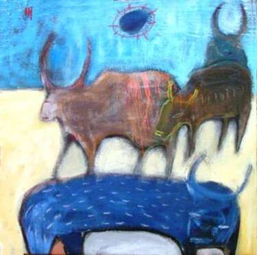 Peinture intitulée "vache  bleue" par Vivien Tapsoba, Œuvre d'art originale, Huile