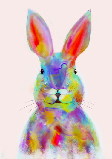 Digital Arts titled "Watercolor rabbit o…" by Anton Vivchar, Original Artwork, Digital Painting