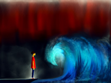 Digital Arts titled "Boy and sea waves,…" by Anton Vivchar, Original Artwork, Digital Painting