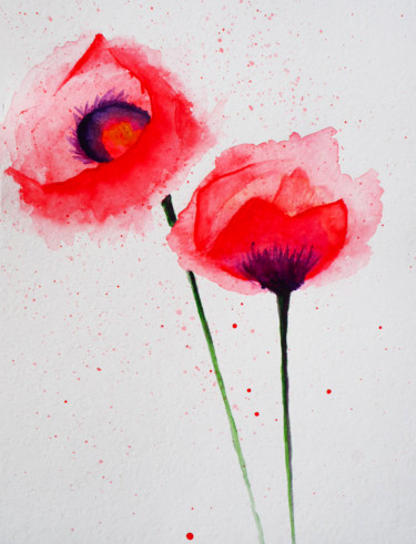 Painting titled "Two red flowers, dr…" by Anton Vivchar, Original Artwork, Watercolor