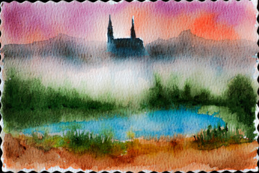 Painting titled "Painting. Castle in…" by Anton Vivchar, Original Artwork, Watercolor