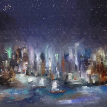 Digital Arts titled "Night City" by Anton Vivchar, Original Artwork, Digital Painting