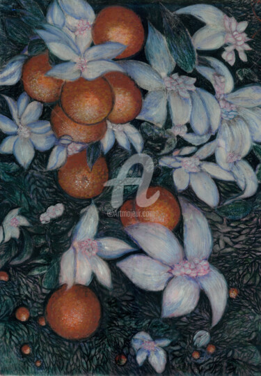 Painting titled "orangers-en-fleur-1…" by Vivy Currier, Original Artwork, Oil