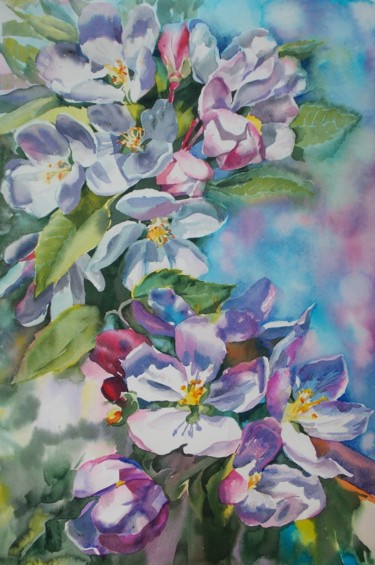 Painting titled "flowers-of-apple.jpg" by Yuriy Pashkov, Original Artwork, Watercolor