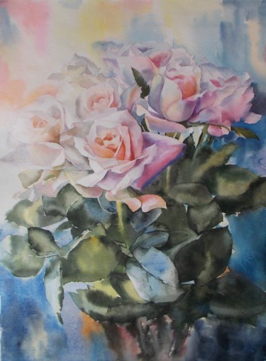 Painting titled "BOUQUET OF ROSES #2" by Yuriy Pashkov, Original Artwork, Watercolor