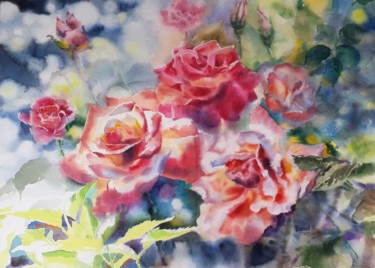 Painting titled "Roses" by Yuriy Pashkov, Original Artwork, Watercolor