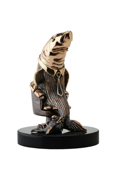 Sculptuur getiteld "Shark of business" door Vizuri, Origineel Kunstwerk, Bronzen