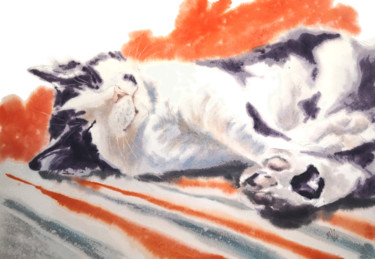 Painting titled "Dreaming Cat I" by Irina Vorobei, Original Artwork, Watercolor