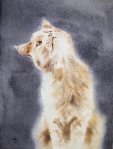 Peinture intitulée "Cat "Fox"" par Irina Vorobei, Œuvre d'art originale, Aquarelle