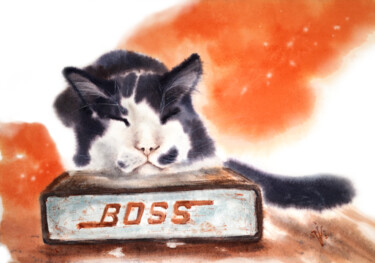 Pittura intitolato ""Dreaming Cat" II" da Irina Vorobei, Opera d'arte originale, Acquarello