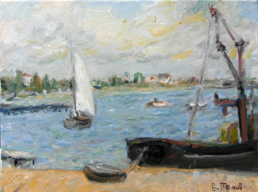 Painting titled "Port of Yevpatoria" by Vjacheslav Panov, Original Artwork, Oil