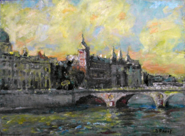 Painting titled "Pont National. Pari…" by Vjacheslav Panov, Original Artwork, Oil