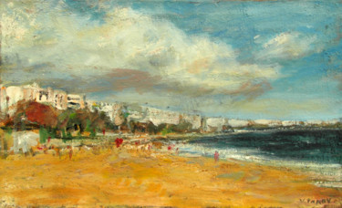 Painting titled "Cannes Beach" by Vjacheslav Panov, Original Artwork, Oil