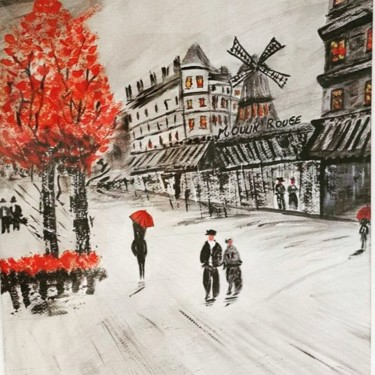 Schilderij getiteld "Moulin rouge" door Vl'Art, Origineel Kunstwerk, Acryl