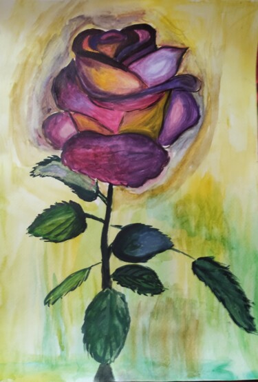 Malerei mit dem Titel "Роза, на листе 30х4…" von Vkavtor, Original-Kunstwerk, Acryl
