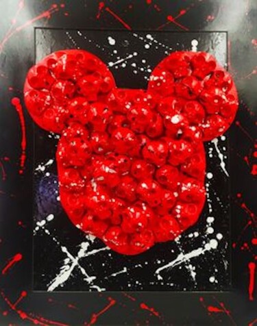 Sculpture titled "Mickey Skull" by Vl, Original Artwork, Acrylic Mounted on Wood Panel