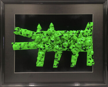 「Haring Skull Green」というタイトルの絵画 Vlによって, オリジナルのアートワーク, アクリル ウッドパネルにマウント