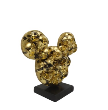 Escultura titulada "Mickey Skull - Gold" por Vl, Obra de arte original, Resina