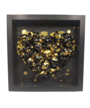 Sculpture titled "HEARTSKULL black go…" by Vl, Original Artwork, Resin
