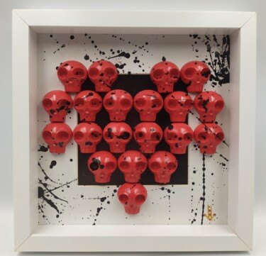 Sculpture intitulée "HEARTSKULL RED" par Vl, Œuvre d'art originale, Résine