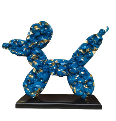 Skulptur mit dem Titel "koonsskull bleu" von Vl, Original-Kunstwerk, Harz