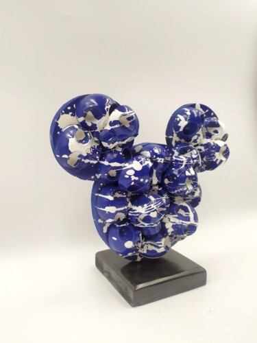 Sculpture intitulée "Mickey Skull - bleu" par Vl, Œuvre d'art originale, Résine