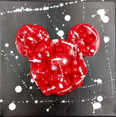 Картина под названием "Mickey Skull - Red" - Vl, Подлинное произведение искусства, Акрил Установлен на Деревянная рама для н…