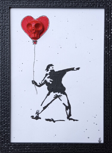 Schilderij getiteld "Ballon HEARTSKUL" door Vl, Origineel Kunstwerk, Acryl Gemonteerd op Frame voor houten brancard