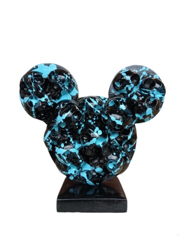 Sculpture intitulée "MickeySkull Bleu" par Vl, Œuvre d'art originale, Résine
