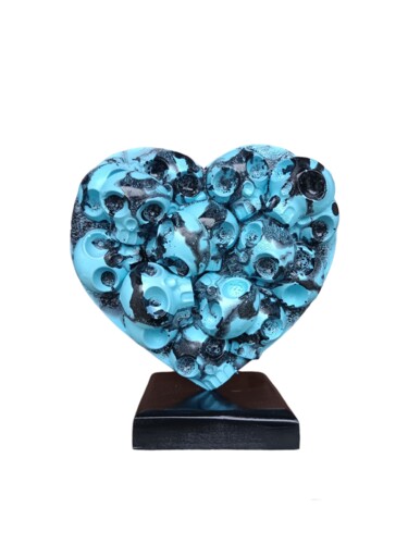 Pintura intitulada "Heart Skull Bleu" por Vl, Obras de arte originais, Resina