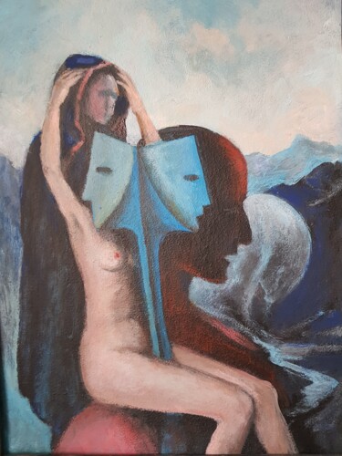 Painting titled "Обнажённая с маскам…" by Vladimir Zhuk, Original Artwork, Acrylic