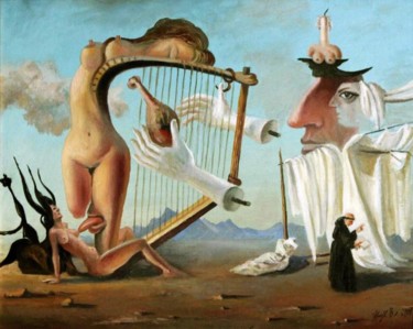 Pittura intitolato "сон арфистки" da Vladimir Zhuk, Opera d'arte originale, Olio