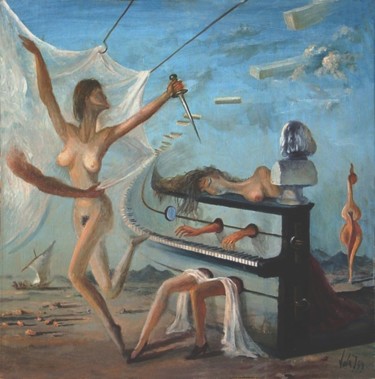 Peinture intitulée "сон на грани пробуж…" par Vladimir Zhuk, Œuvre d'art originale, Huile