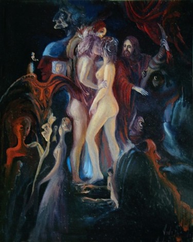 Painting titled "поцелуй" by Vladimir Zhuk, Original Artwork, Oil