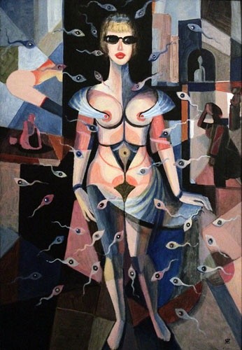 Painting titled "городская мадонна" by Vladimir Zhuk, Original Artwork, Oil