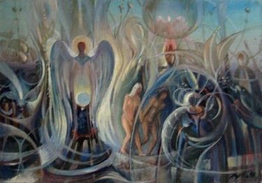 Картина под названием "изгнание из рая" - Владимир Жук, Подлинное произведение искусства, Масло