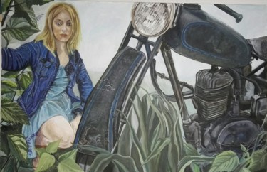 Peinture intitulée "Moto vintage" par Virginie La, Œuvre d'art originale