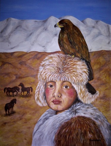 Painting titled "Mongolie éternelle" by Véronique Lachenal, Original Artwork, Acrylic