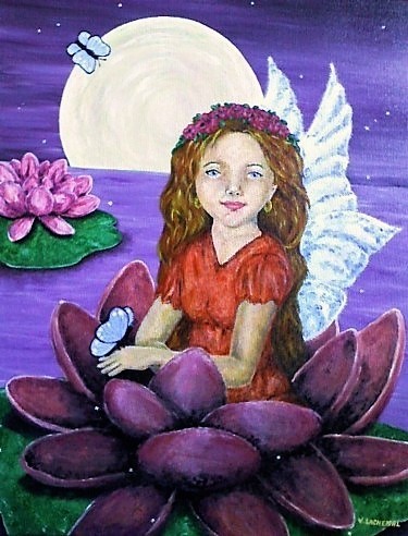 Peinture intitulée "Fleur de lune" par Véronique Lachenal, Œuvre d'art originale, Acrylique