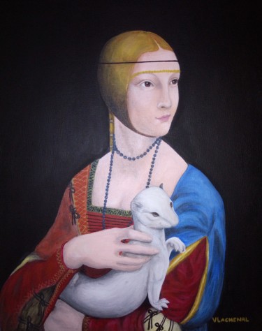 Malerei mit dem Titel "La Dama con l'ermel…" von Véronique Lachenal, Original-Kunstwerk, Acryl