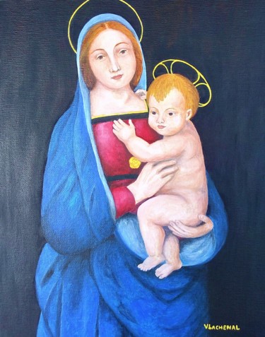 Pittura intitolato "Notre-Dame et Jésus…" da Véronique Lachenal, Opera d'arte originale, Acrilico