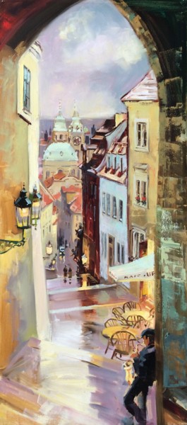 Malarstwo zatytułowany „Castle Stairs in Pr…” autorstwa Vlad Novik, Oryginalna praca, Olej