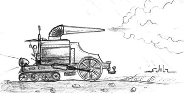 Drawing titled "STEAM-CAR" by Vladislav Shtelts, Original Artwork, Ink
