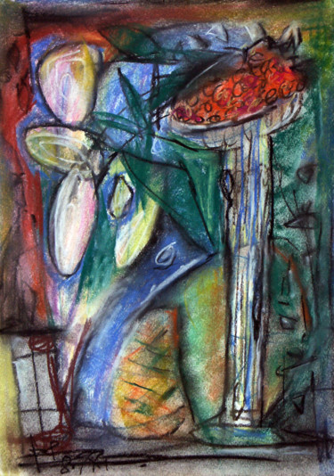 Картина под названием "Натюрморт с вазой" - Vlad Vas, Подлинное произведение искусства, Пастель